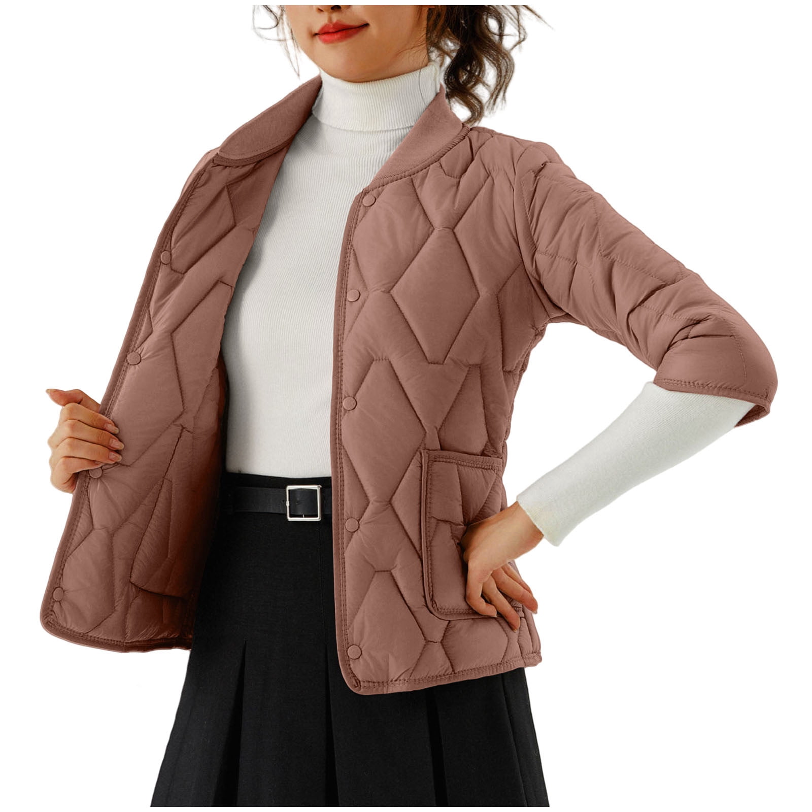 Quilted Jacket For Women – Lightweight Stand Collar Puffer Coat