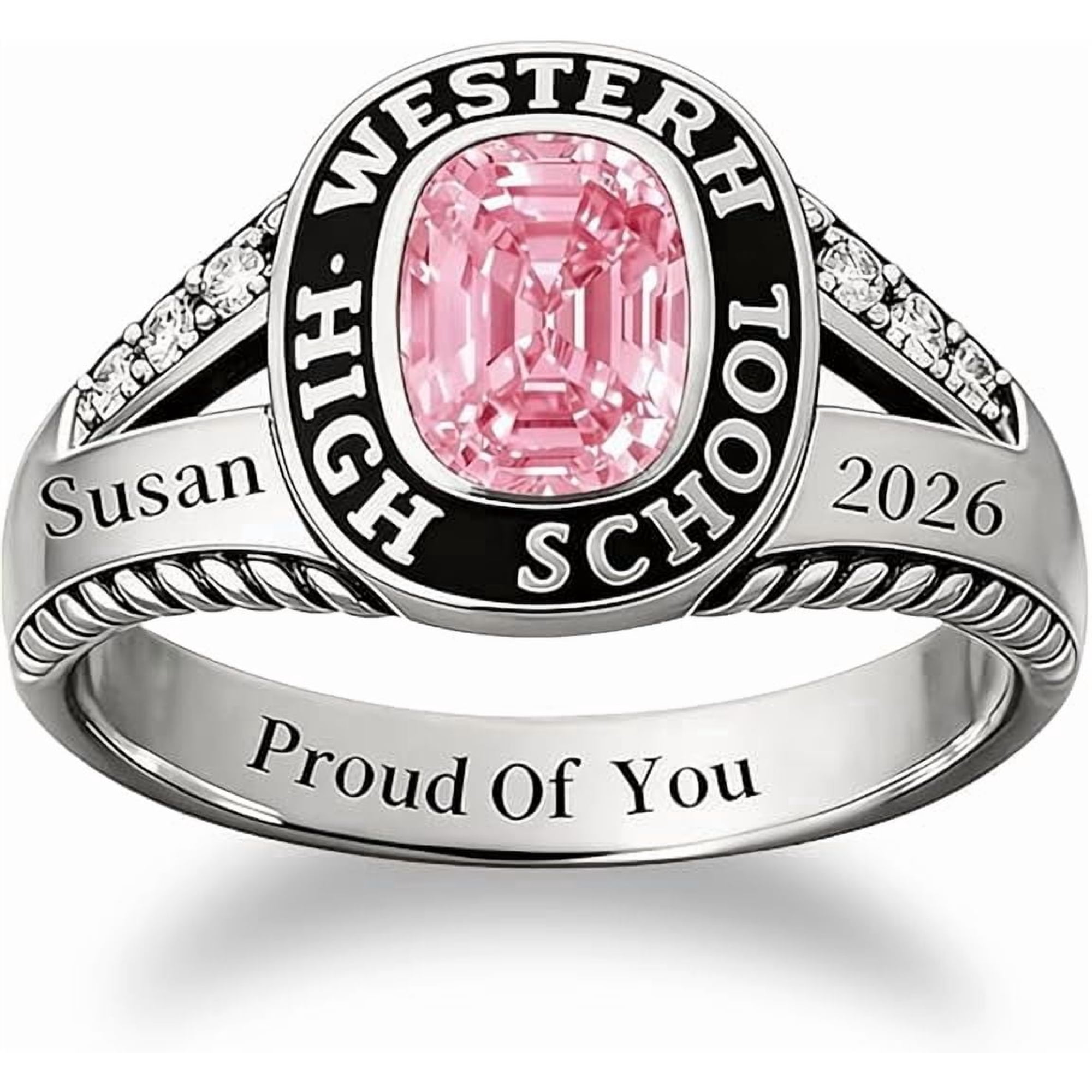 High School Graduation Class Rings,Graduation Ring with Birthstone Customizable 316L Stainless Steel & Silver, 2027 High School College Jewelry Mementos for Women
