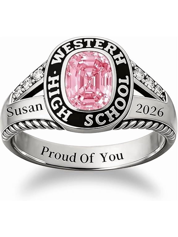 High School Graduation Class Rings,Graduation Ring with Birthstone Customizable 316L Stainless Steel & Silver, 2027 High School College Jewelry Mementos for Women