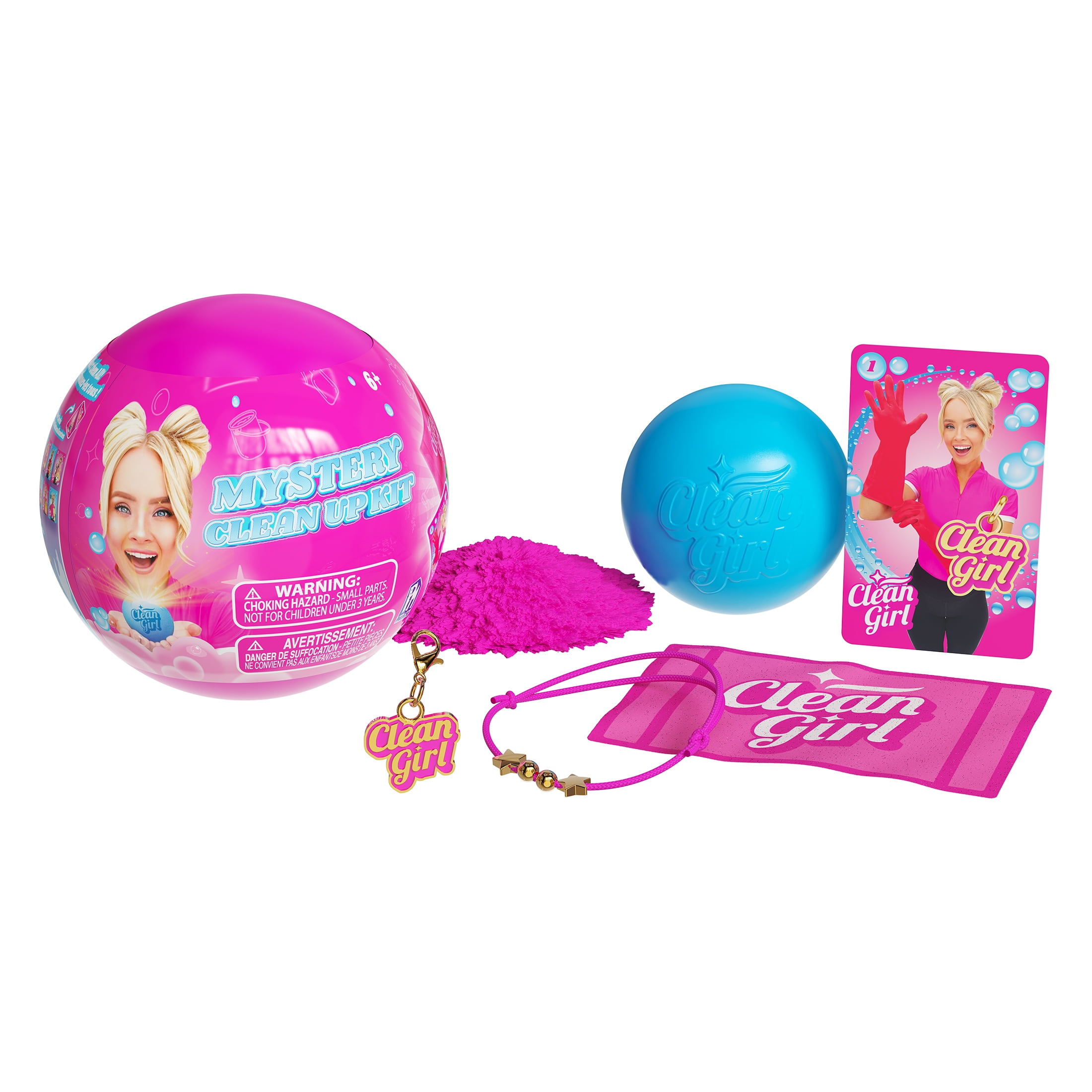 Clean Girl  Mystery Clean Up Kit  Series 1  Mini Surprise Sphere Bundle Sand, Charm Bracelet, Jewelry, Collectible Trading Card and QR Code Reveal - Officially Licensed Toy by PhatMojo