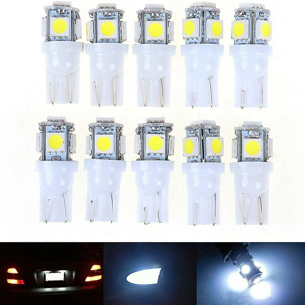 10pcs White T10 Wedge 5-smd 5050 5w5 Led License Plate Bulbs Indicator  Light 