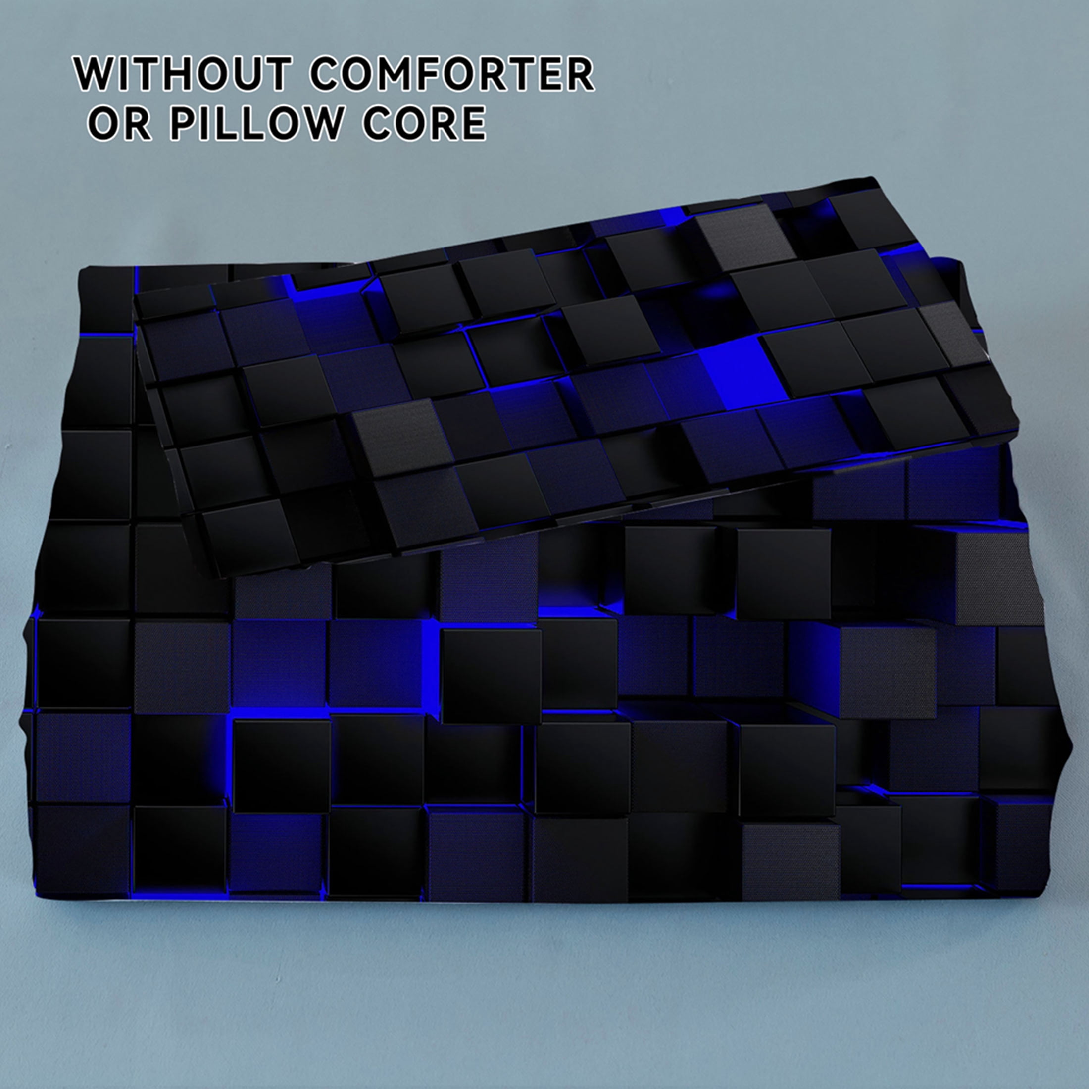 Orylavena Blue 3D Block Microfiber Duvet Cover Set, Black Back, Twin/Full/Queen/King