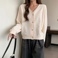 thumbnail image 4 of FRSASU Womens fashionable and comfortable casual solid color V-neck Cardigan Long Sleeve Soft Slouchy Cozy Casual Loose Coats White, 4 of 7