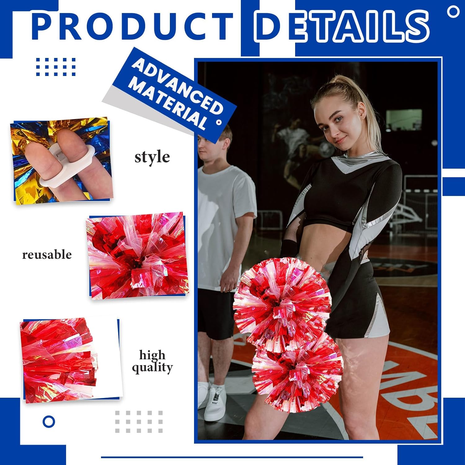 24 PCS pom poms Cheerleading,13.8inch for Sports Teams, Dance Training, and Party Celebrations with Finger Rings