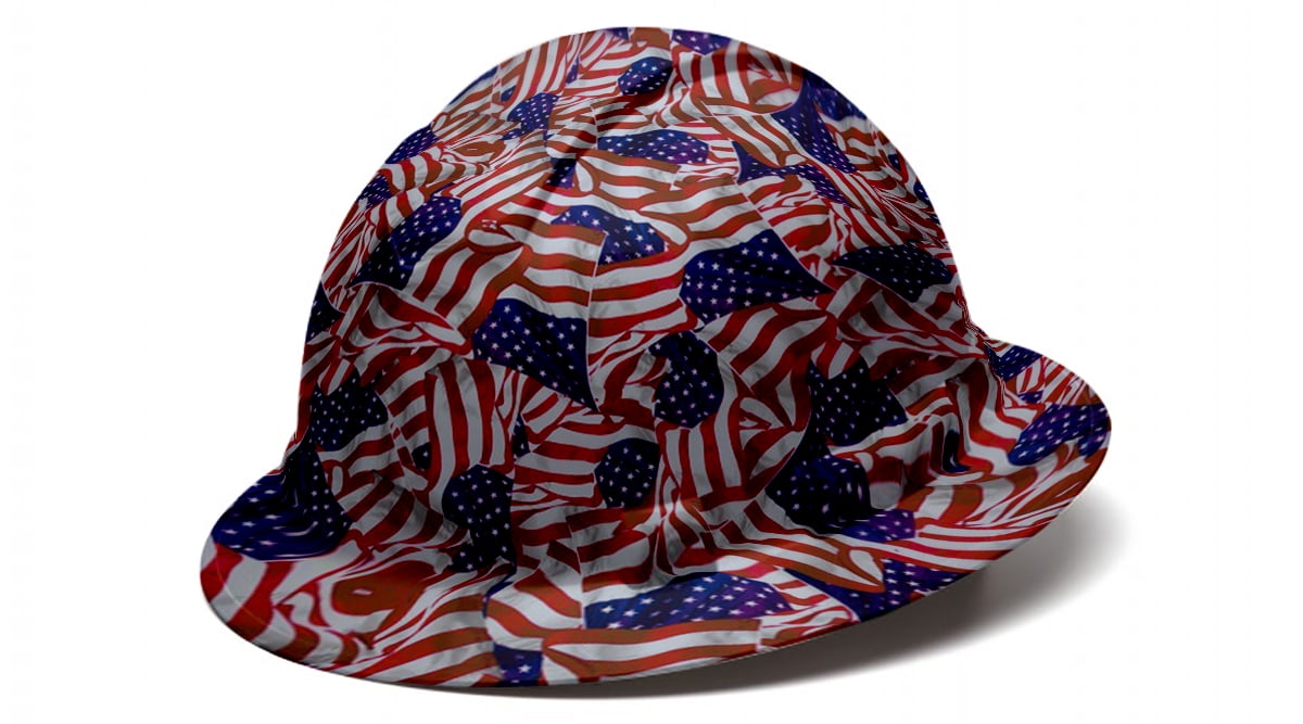 Full Brim Pyramex Hard Hat, American Flag Design Safety Helmet 6pt, By