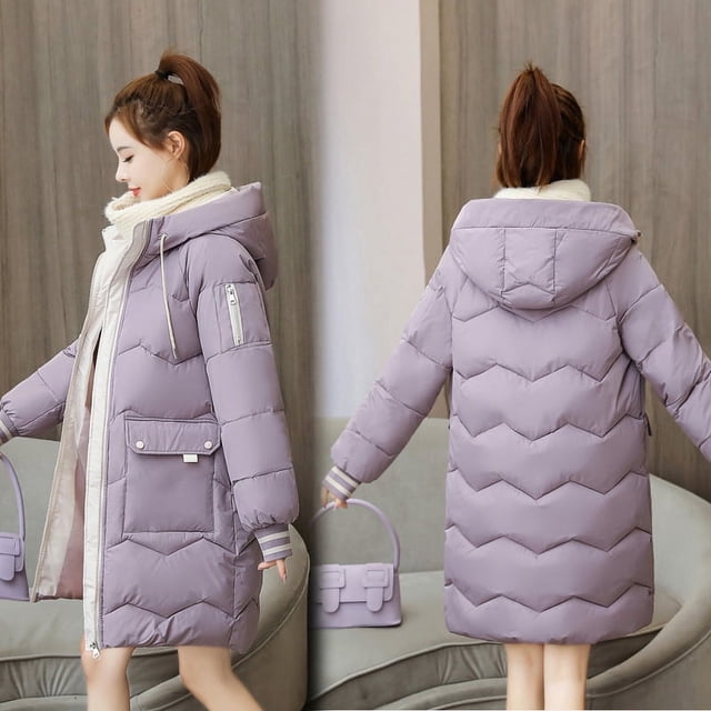 Chaqueta de algodón para mujer, de estilo coreano, de longitud media a larga, holgada, de tendencia invernal, de algodón, con conjunto de pan y plumón