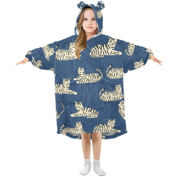 joogoo Wearable Blanket Hoodie for Tiger on Blue Oversized Sherpa Hooded 3-14 YR M