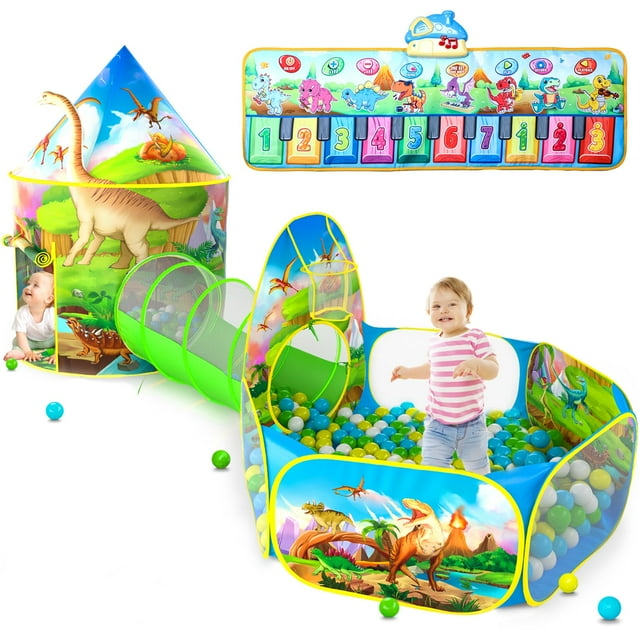 Set Play Tents PigPen Dinosaur World con alfombrilla de piano para niños