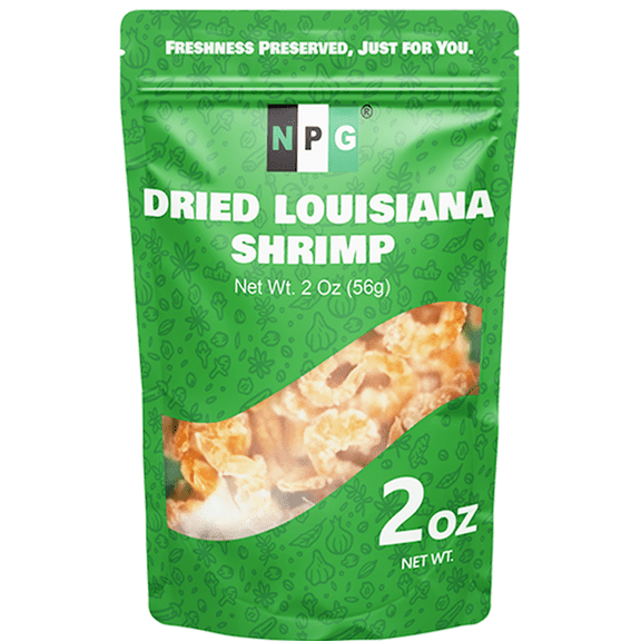 NPG Dried Louisiana Shrimp 2 Oz, Fresh-Caught & Dehydrated for Snacks, Seafood Salad, Pad Thai, Ramen Toppings, or Soup