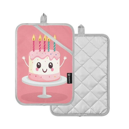 

2 Pcs Pot Holders Sets Oven Mitts Square Potholders Oven Hot Pads Heat Resistant for Kitchen Cooking Baking 7 x9.8 A Cute Cartoon Birthday Cake