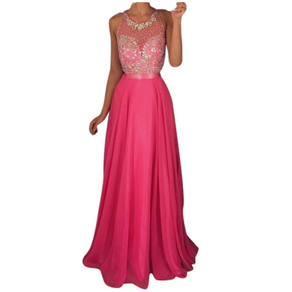 Baqcunre Wedding Guest Dresses For Women Women Prom Dresses Party Long Prom Gown Sleeveless Evening Party Dress Homecoming Dresses Maxi Dress Hot Pink Dress L
