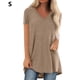 thumbnail image 1 of Camiseta casual con cuello en V superior para mujer, paño de verano suelto de lino de algodón, caqui, S AweSitey AP001830-25, 1 of 7