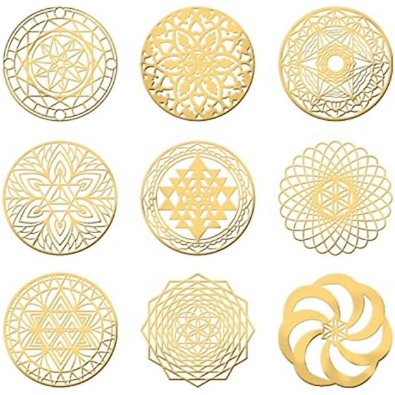 9Pcs Sacred Geometry Stickers Decals Orgone Gold Metal Stickers Energy Tower Material for DIY Scrapbooks, Resin Crafts Phone and Water Bottle Decorations