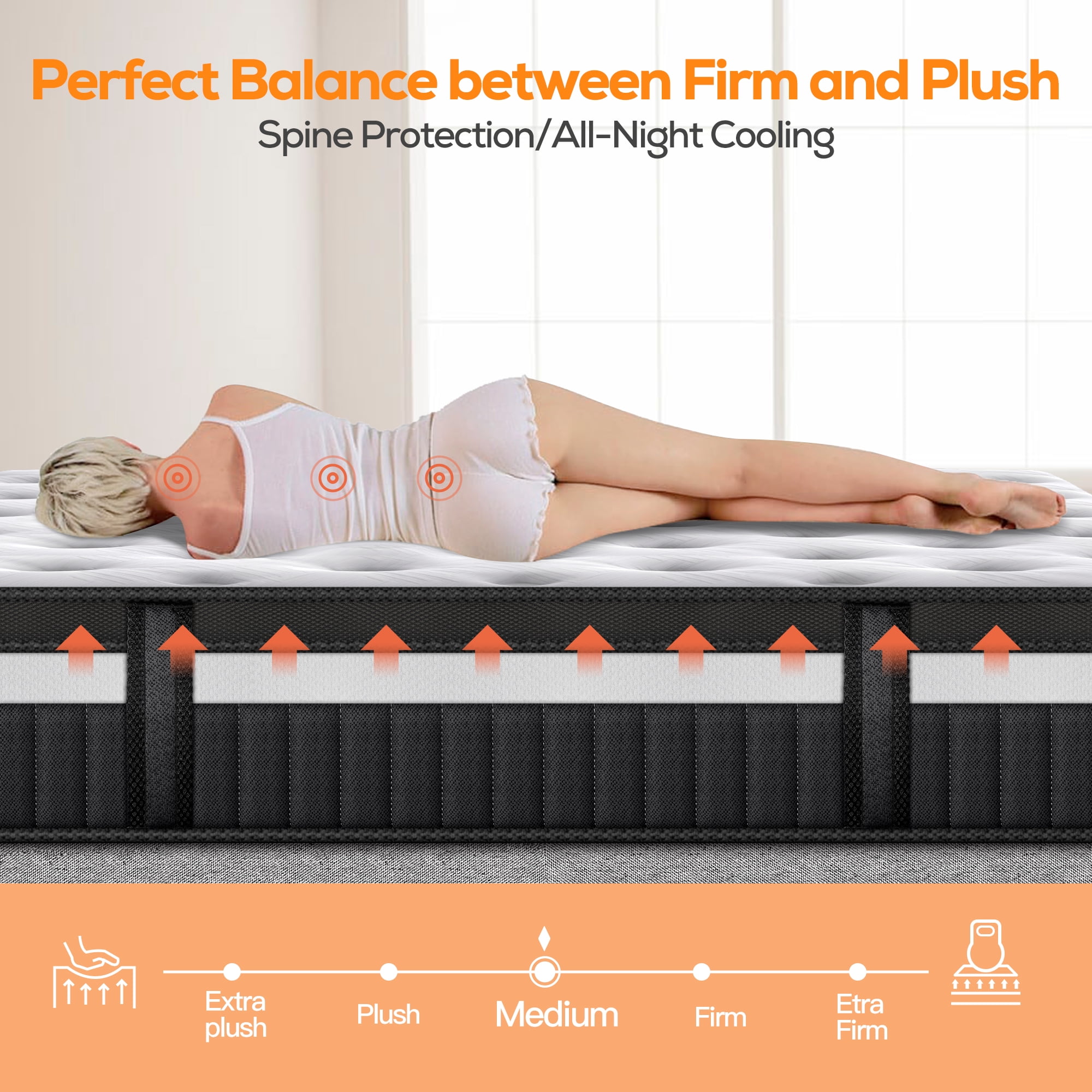 Queen Mattress, 14 Inch Memory Foam Mattress Queen Size, Innerspring Hybrid Queen Bed Mattress in a Box Medium Firm with Motion Isolation & Strong Support & Pressure Relief, CertiPUR-US