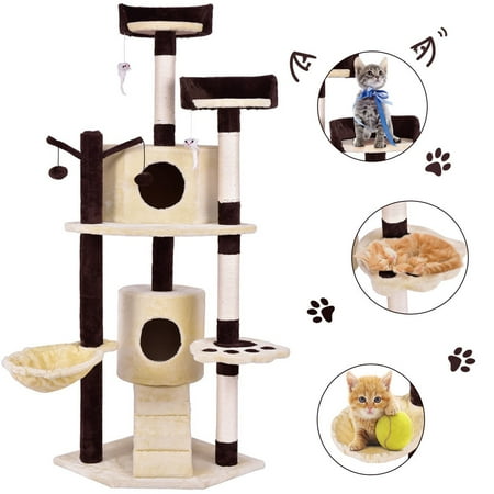 Cat Tree Tower - Gymax 63'' Cat Tree Pet Play House Tower Condo Bed Scratching Post w Hanging Toy Ladder
