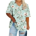 thumbnail image 4 of Womens Plus Size T-Shirts Casual Gradient Color Blouses Top V-Neck Fashion Retro Print Short Sleeve Shirt Summer Loose Breathable Oversized Pullover Tops Print 01 5XL, 4 of 5