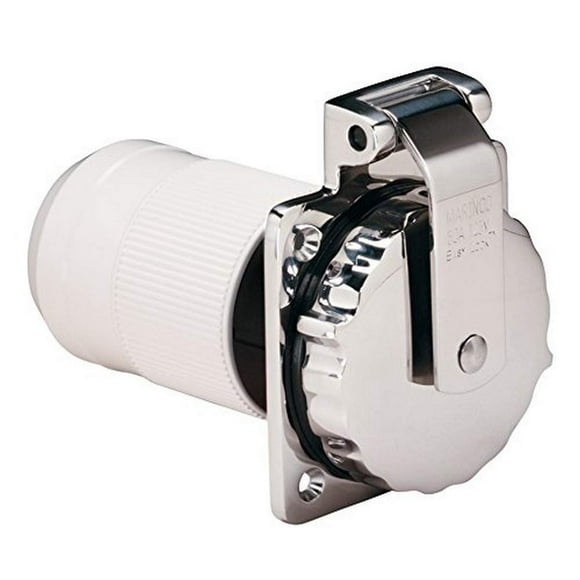 Marinco 6371EL-B Marine Prise de Courant Verrouillable en Acier Inoxydable à 3 Fils avec Boîtier de Sécurité Arrière (50 Ampères 125 Volts Mâle)