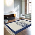 thumbnail image 4 of Nautical Sailboat Large Area Rug 4x6ft Woven Runner Rug,Navy Blue Ocean Seagull Waves Ship Washable Living Room Bedroom Kitchen Bathroom Classroom Carpet with Tassels,Indoor Outdoor Throw Door Mat, 4 of 5