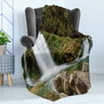 thumbnail image 4 of Waterfall Soft Flannel Fleece Blanket, Photo of Mother and Baby Waterfalls by the Mountain Side with Moss on Rocks, Cozy Plush for Indoor and Outdoor Use, 70" x 90", Green and Brown, by Ambesonne, 4 of 5