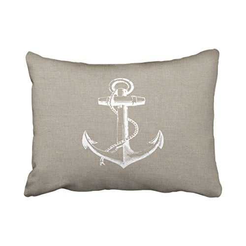 RYLABLUE Rustique Chic Vintage Ancre Modèle Simple Traditionnel Rétro Élégant Polyester 20 x 30 Pouces Rectangle Jeter Oreiller Couvre avec Fermeture à Glissière Cachée Maison Canapé Coussin Taies d'Oreiller Décoratives