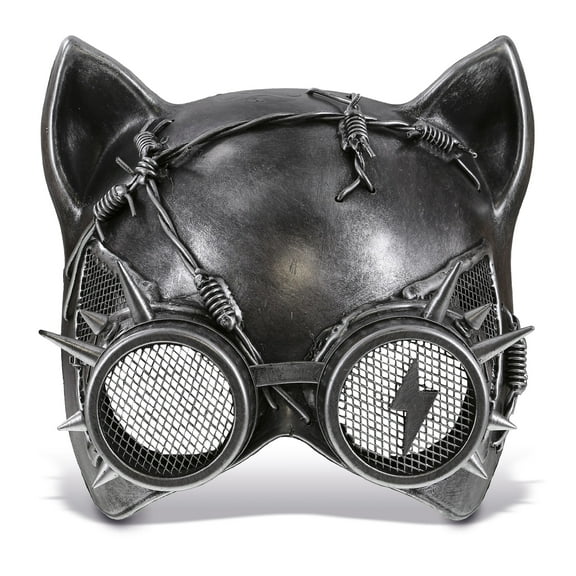 Attitude Studio Silver Steampunk Metallic Cat Mask Costume With Goggle Eye Wear