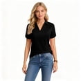thumbnail image 4 of KDDYLITQ Polo Shirts for Women V Neck Solid Color Baggy Blouses Short Sleeve Collared Lounge Uniform Golf Causal Workout Dressy Shirts Black M, 4 of 4