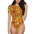 thumbnail image 1 of Bingfone Thanksgiving Day Pattern Women's Round Neck Bodysuit, Tight Snap Button Short Sleeve Bodysuit, Suitable for Party, Sports, Daily Wear-XX-Large, 1 of 7