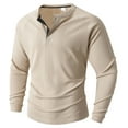 thumbnail image 6 of hlysgo Mens Waffle Henley Shirts Casual Long Sleeve Solid Color T-shirts Comfy Fall Winter Basic Tees Trendy Big Men's Pullover Clothes Khaki XXL, 6 of 10