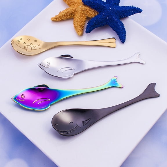4PCS Assorted Color Stainless Steel Cartoon Spoon Set for Kitchen Use Perfect for Dessert and Coffee