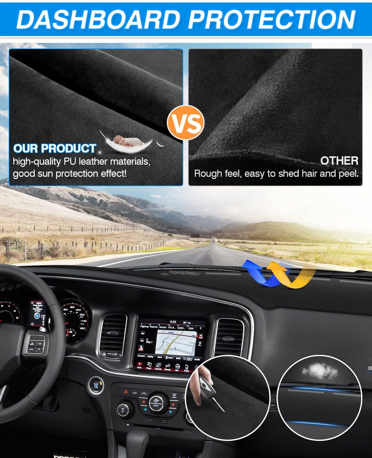 Canvcle Dash Cover Custom Fit for Dodge Charger 2011-2023 Accessories Dashboard Cover Mat Non-Slip Pad Carpet Anti-Glare