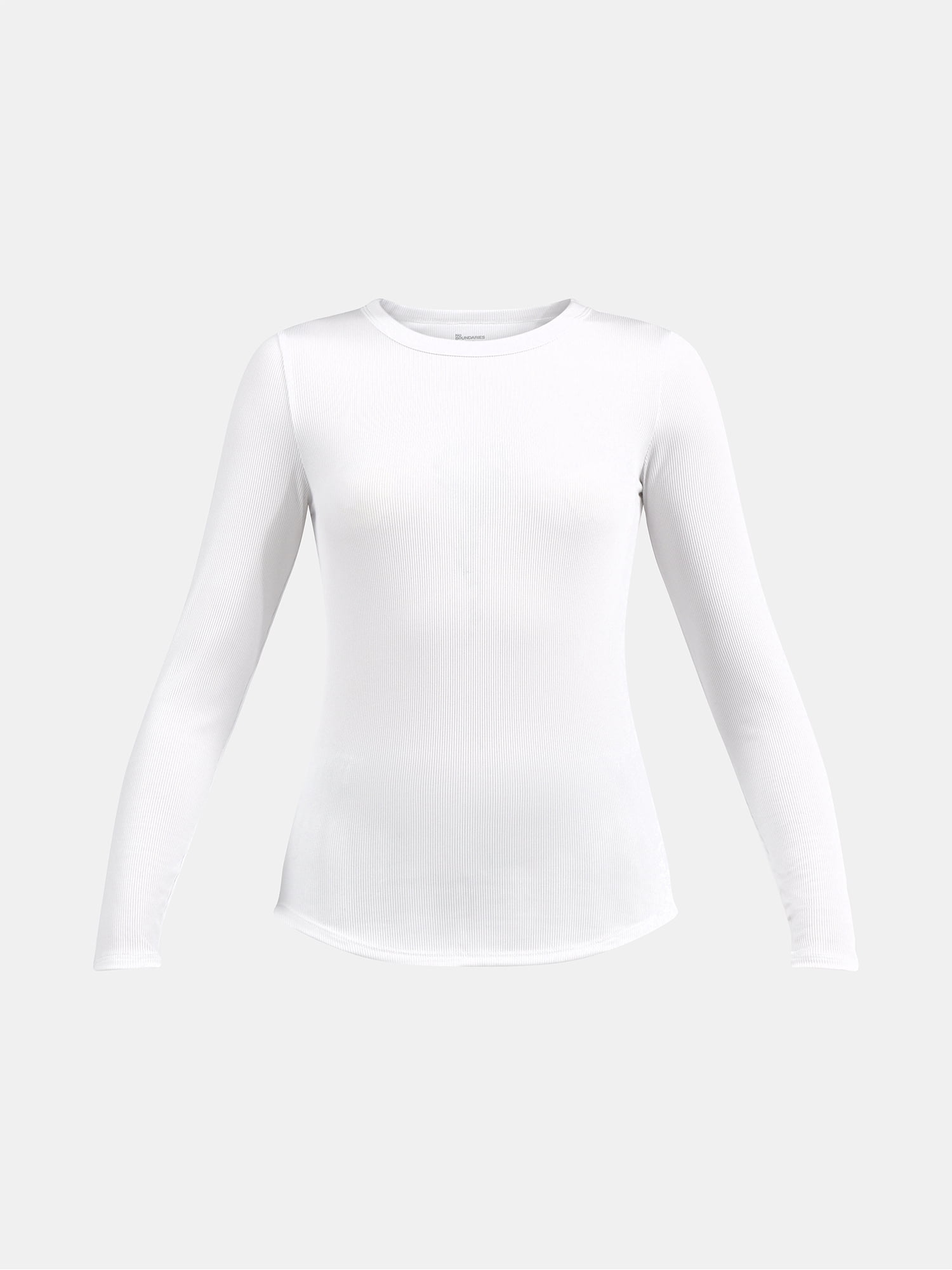 No Boundaries Ribbed Crewneck Tee with Long Sleeves, 1 or 2-Pack, Women's & Women's Plus XXS-XXL