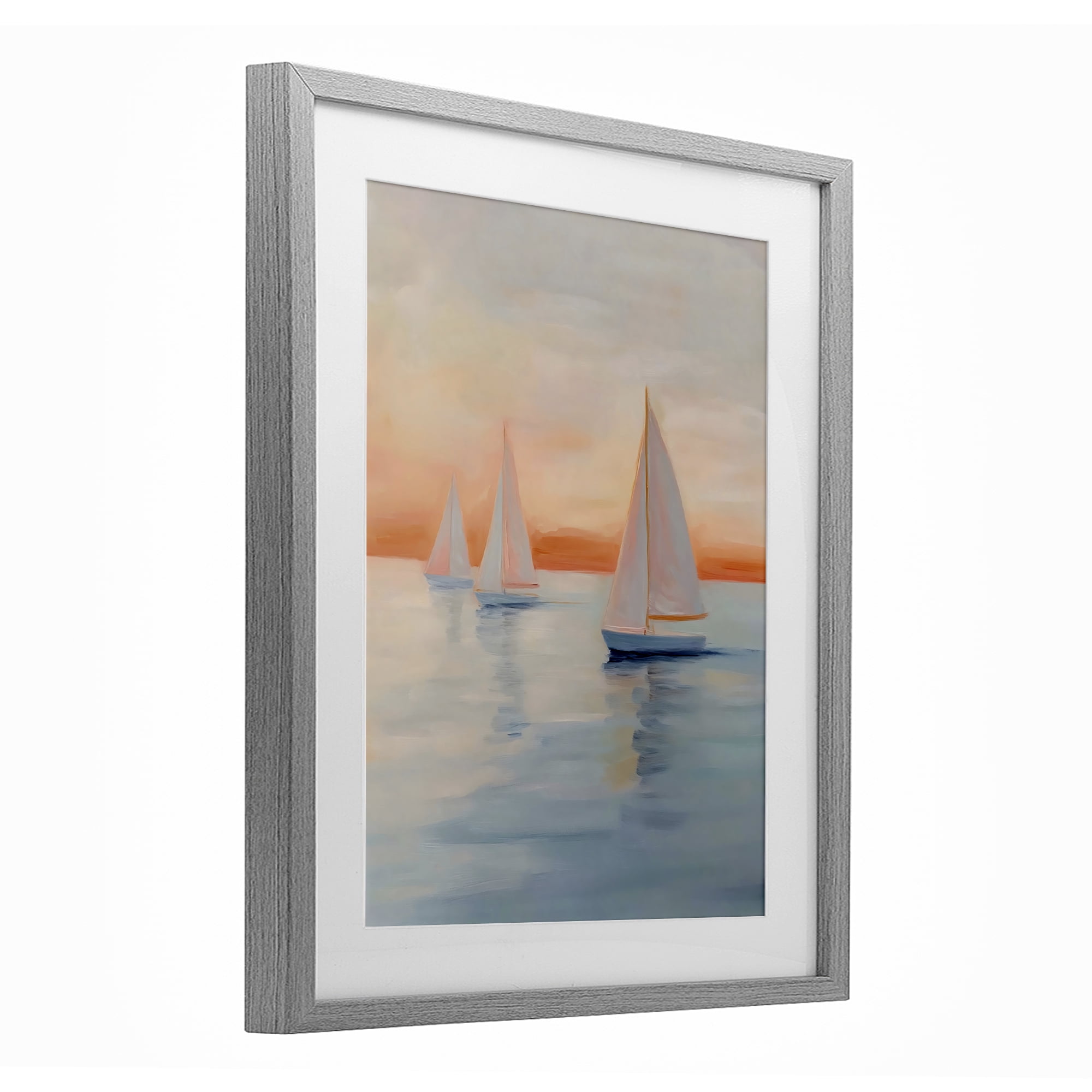 Stupell Industries Sunset Sailboats Over Calm Sea Gray Framed Print Under Glass, design by Creative Studio