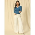 thumbnail image 2 of Unique Bargains Women's Polo Sweater Top V Neck Long Sleeve Ribbed Knit T Shirt L Blue, 2 of 6