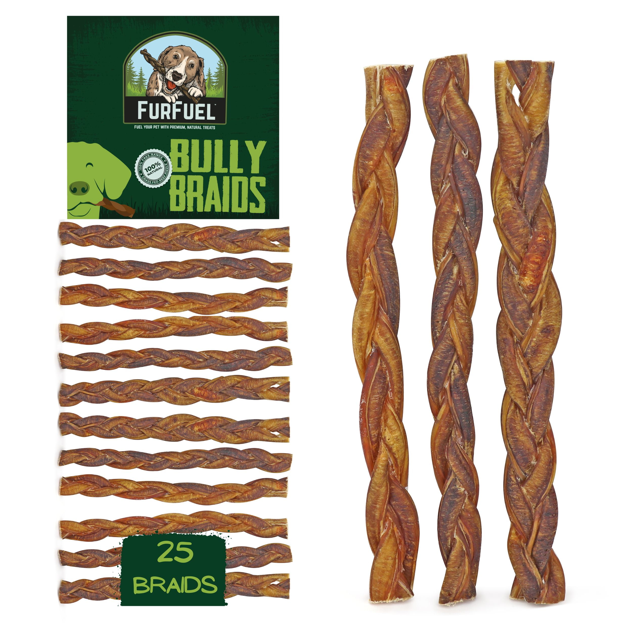 FurFuel Braided Bully Sticks for Dogs, 25 Pack. 12 Inch Large Braids