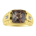 thumbnail image 1 of RYLOS Cushion Shape Checker Top 12MM Smoky Quartz Color Stone & Diamonds Set in 14K Yellow Gold Size 8, 1 of 6