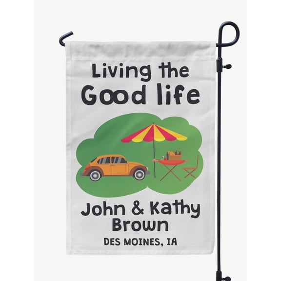 Printtoo White Living The Good Life Garden Summer CampingFlagCustom Personalized Camping Flags For Campers Double Sided CampsiteFlag