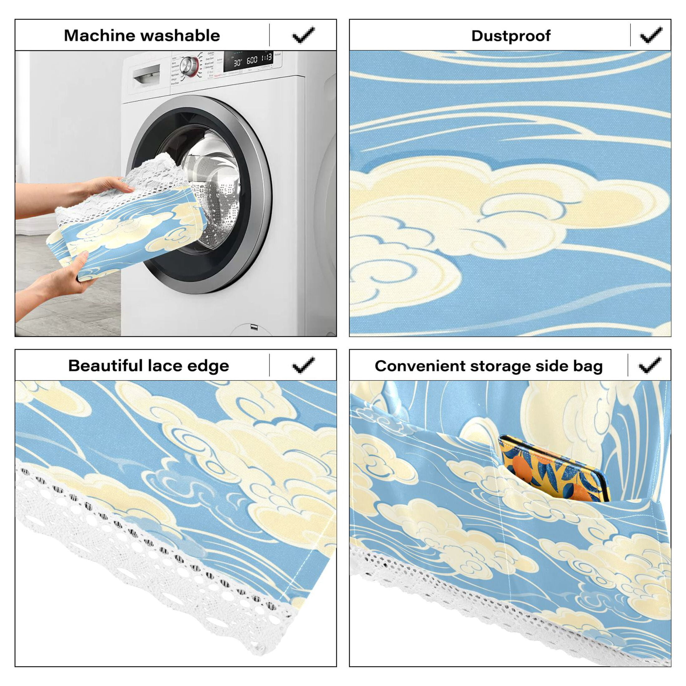 WOBOGO White Cloud Pattern on Blue Background Washing Machine Cloth Dryer Refrigerator Top Cover Protective Non-Slip Mat For Kitchen Laundry