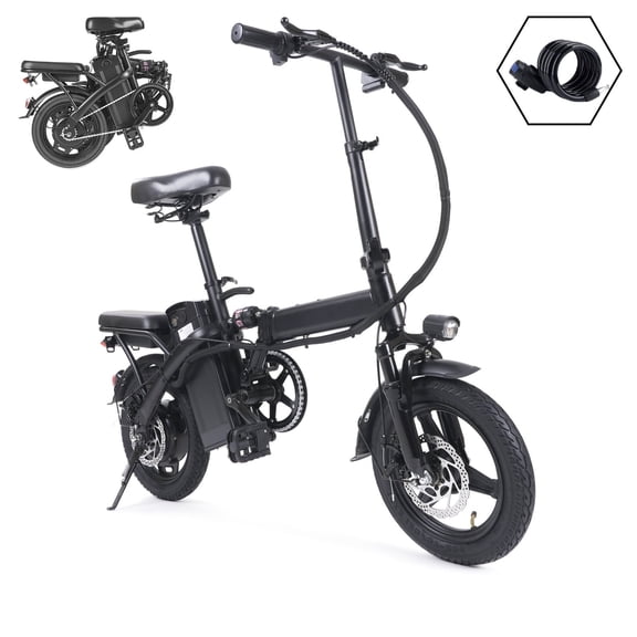 Kunyun 48V 400W Adult Electric Bikes,14" Tires, 20mph, 19-22mi Range E-bike, Dual Disc Brakes, Adjustable Seat Electric Bicycle , Removable Basket Folding Ebike