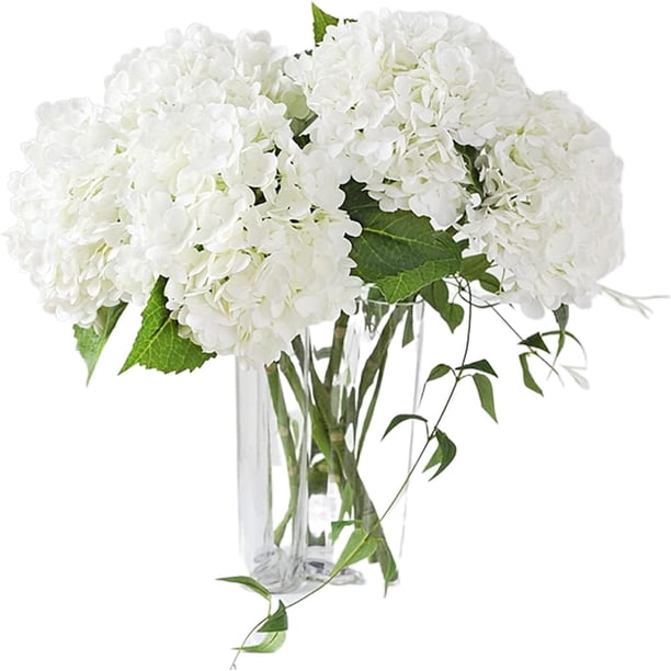 XmhyTop 3 piezas de flores de hortensia artificiales de 21 pulgadas, grandes, naturales, realistas, de tacto real (blancas)