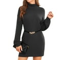 thumbnail image 3 of Vestido de suéter de cuello alto para mujer Otoño Invierno Casual suelto manga larga abombada Vestido de punto acanalado Negro L, 3 of 7