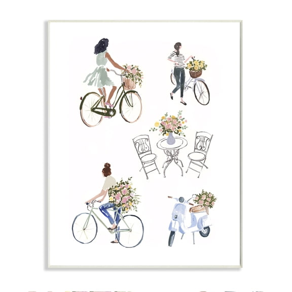 Stupell Industries Paris Flowers And People Watercolor Painting Unframed Art Print Wall Art, 10x15, by Victoria Borges