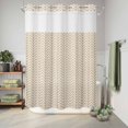 thumbnail image 6 of No Hook Shower Curtain, Simple Line Linen Texture Shower Curtains for Bathroom with See Through Top Window, Beige Modern Art Geometric Waterproof & Washable Bath Curtain Extra Long 72"x84", 6 of 9