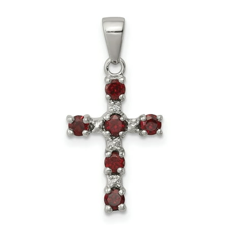 Red January Charm - 925 Sterling Silver Red Garnet Diamond Cross Religious Pendant Charm Necklace Gemstone Gifts For Women For Her