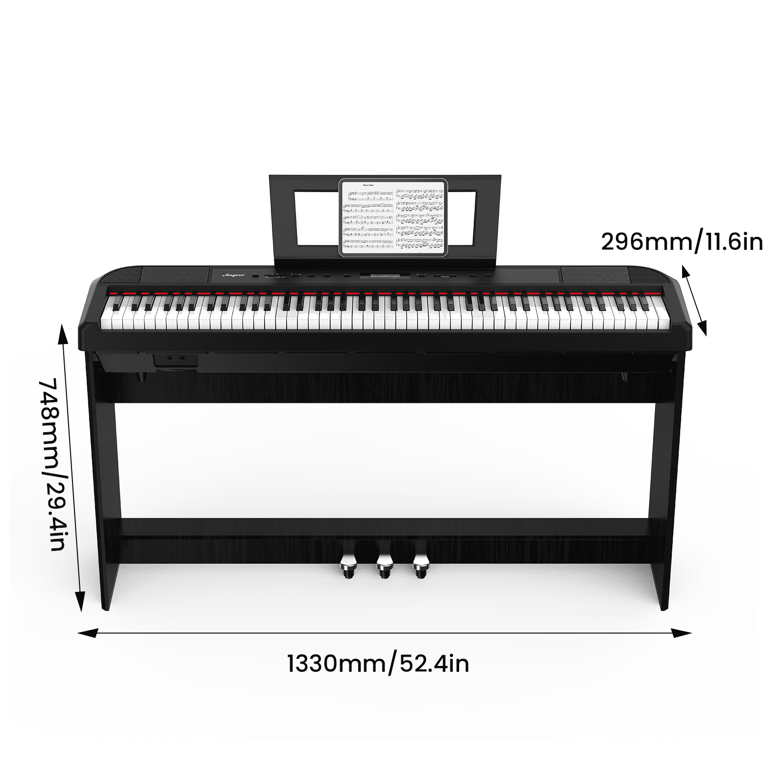 Homhougo Digital Piano 88 Key Weighted with Wood Stand, Full-Size Electric Piano Portable Keyboard for Beginners/Adults with Triple Pedals, Power Supply and Built in Speakers