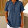 thumbnail image 2 of Denim Shirt Women Trendy Button Down V Neck Jean Tops 3/4 Sleeves Lightweight Soft Shirts Smart Casual Blouses Cowboy Western Tops Office Work Irregular Hem Tunic Tops, 2 of 6