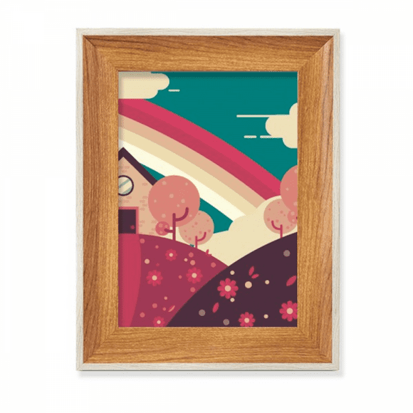 Cartoon House Landscape Painting Pattern Desktop Wooden Photo Frame Display Picture Art Painting Multiple Sets