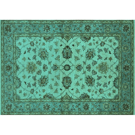 Ahgly Company Indoor Rectangle Oriental Turquoise Blue Traditional Area Rugs, 8' x 12'