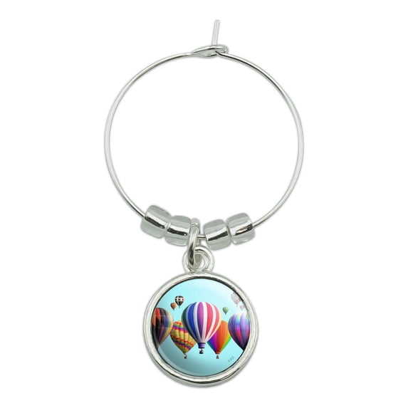 Hot Air Balloons Lined Up Wine Glass Charm Drink Marker