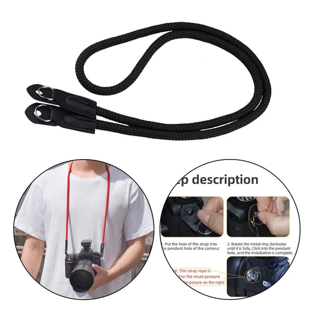 Correa de cuello de cámara de cuerda de escalada de nailon Universal Vintage para Micro cámara individual para hombres/mujeres reemplazo 100cm Flexibl , Negro