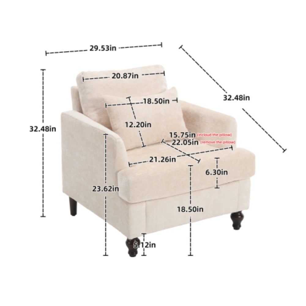 Accent Chair, Mid Century Modern Chenille Armchair with Tufted Back, Studded Solid Wood Frame, Upholstered Lounge Chair for Living Room, Bedroom, Beige